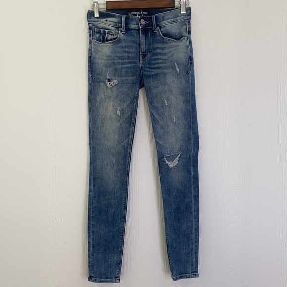 Express - Distressed Stonewashed Ankle Legging MIA Mid Rise Size 0R - Picture 3 of 12